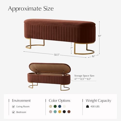 ecoharbor living 50.5" storage bench velvet bedroom ottoman,upholstered shown in use