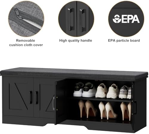 homsho farmhouse shoe storage bench with 4 barn, front angle view