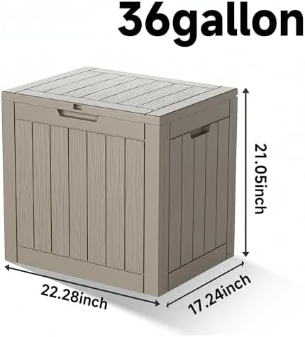 patiozen 36 gallon deck box,waterproof resin outdoor storage shown in use