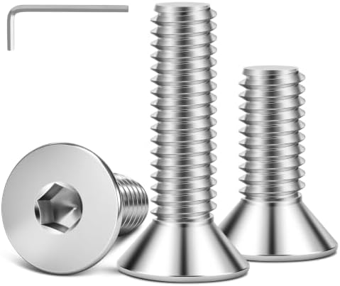 50 PCS M6 x 20mm Flat Head Socket Cap Screws Bolts, Countersunk Allen Bolts, Stainless Steel 304, Full Thread, Bright Finish, Screwdriver Included