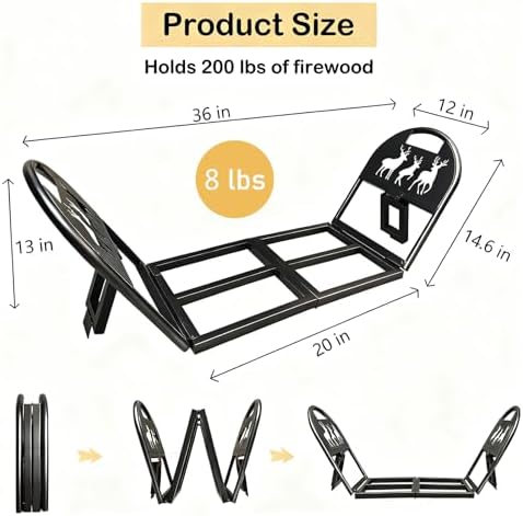 36-inch heavy duty foldable firewood rack - portable, close-up detail