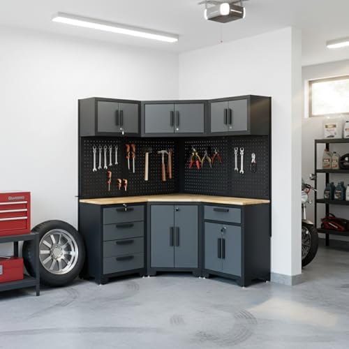 8-pcs garage storage cabinet system, black and grey, package contents