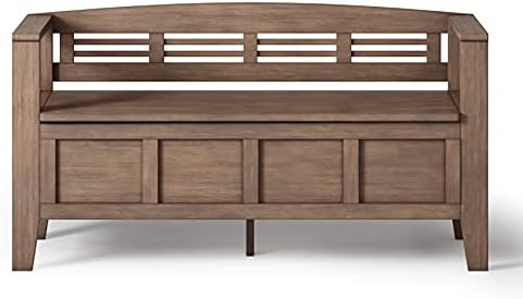 simplihome adams 48" wide solid wood storage bench showing dimensions
