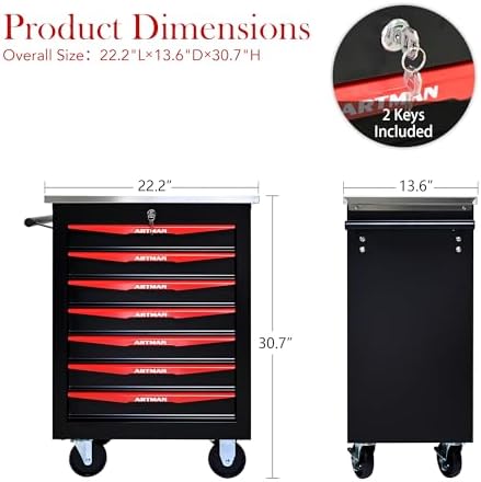 7 drawers rolling tool chest with wheels, stainless shown in use