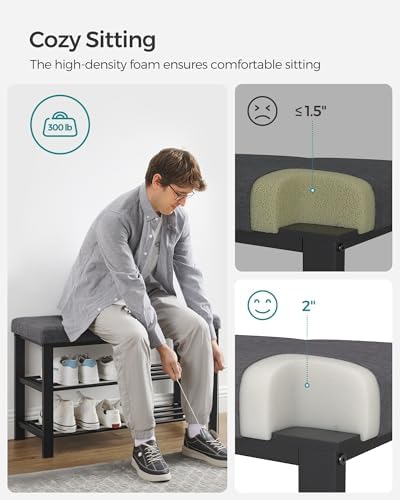 songmics shoe bench, storage bench, entryway bench with showing dimensions