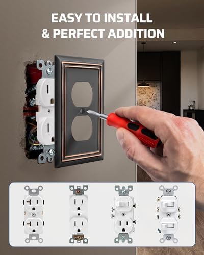 DEWENWILS 4 Pack Duplex Wall Plate, Metal Aged Bronze Wall Outlet Covers | 3.14"W x 4.92"H, Metal Face for Living Room, Bedroom, Kitchen, Fits GFCI, Dimmer, Toggle Switch
