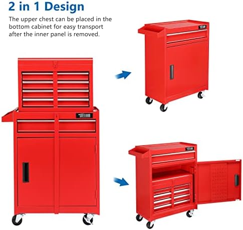 tuffiom 5-drawer rolling tool chest, tool storage cabinet showing dimensions