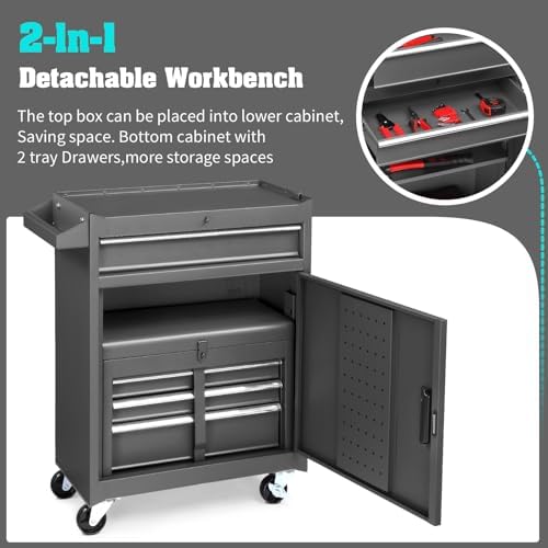 winado 4-drawer rolling tool chest, 2-in-1 large storage shown in use