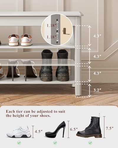 iunvr shoe rack bench seat rubberwood 3-tier wooden showing dimensions