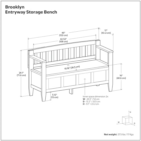 simplihome brooklyn 48" solid wood storage bench in shown in use