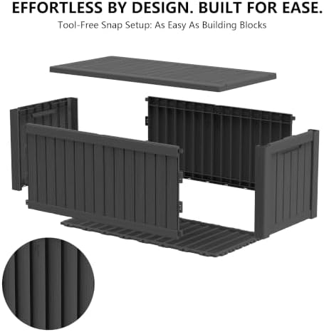 outdoor storage box, 150 gallon waterproof deck box, front angle view