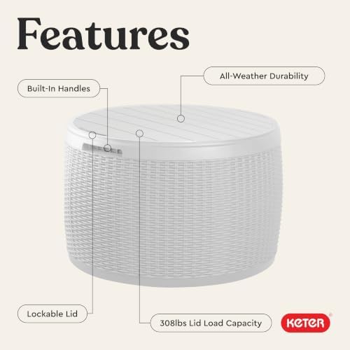keter circa 37 gallon resin deck box stool, side view