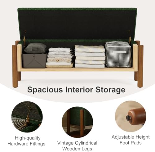 47" storage ottoman bench, boucle upholstered end of on a desk or shelf