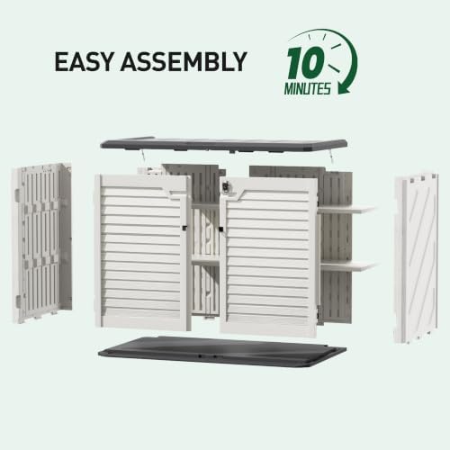31 cu.ft outdoor storage shed, lockable vertical resin showing dimensions