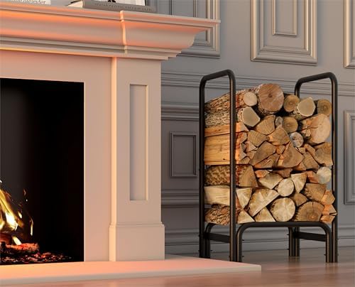 fire beauty firewood rack, carbon steel log holder shown in use