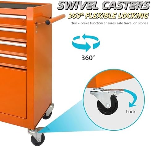 4 drawers tool chest on wheels, multifunctional rolling, front angle view