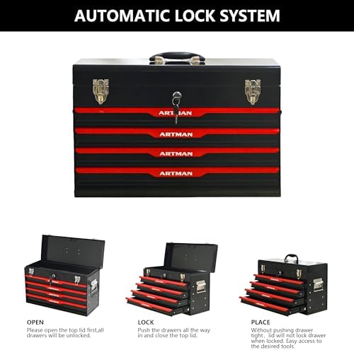 4 drawer 21" heavy duty metal tool box on a desk or shelf