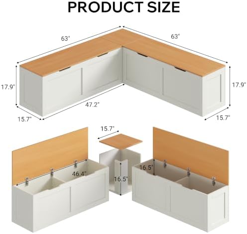 l shaped bench with storage, 63" breakfast nook shown in use