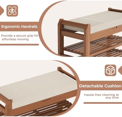 39.4" entryway shoe rack bench with cushion, 3-tier, front angle view