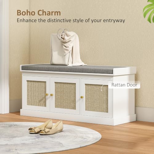 homcom shoe bench storage rattan doors 13.8 x, side view