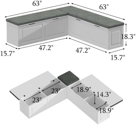 l shape storage bench, kitchen breakfast nook bench shown in use