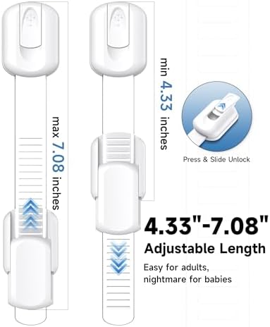 Infinno Cabinet Locks for Baby Proofing, Child Safety Latches, 12 Pack | No drill 3M adhesive, heavy duty hold, fits drawers, cupboards and fridge, installs in minutes, keeps toddlers and pets out