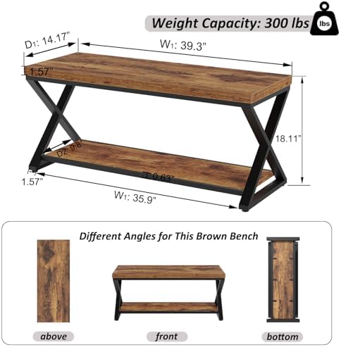 ibf rustic entryway bench with storage, rustic brown, close-up detail