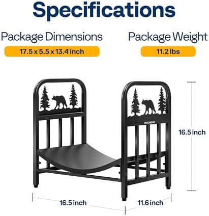 vivohome 16.5 in decorative firewood storage log rack showing dimensions