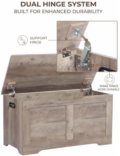 timberer 31.5" storage chest with 2 safety hinges on a desk or shelf