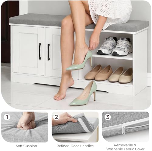 mahancris storage bench, 39.4" wide shoe bench with, side view