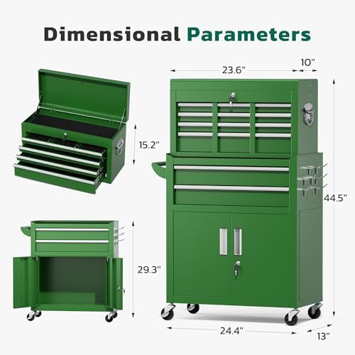 greenvelly 8-drawer tool chest with wheels, pre-assembled rolling, close-up detail