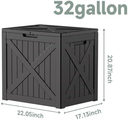 32 gallon waterproof resin storage deck box, black shown in use