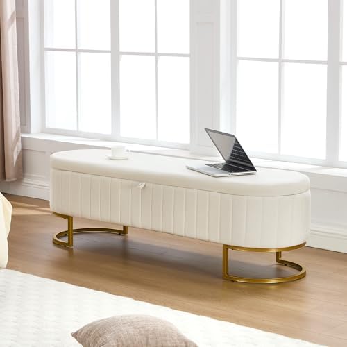 storage ottoman bench, 63" velvet end of bed, front angle view