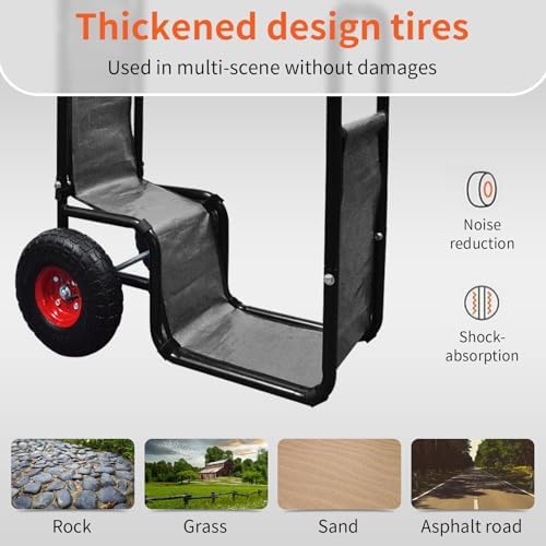 doublehorse firewood cart 27x20x44 in steel pneumatic wheels, close-up detail