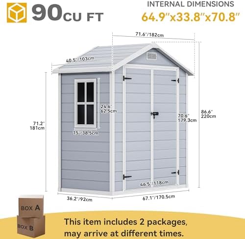 dwvo 6x4ft resin outdoor storage shed with floor on a desk or shelf