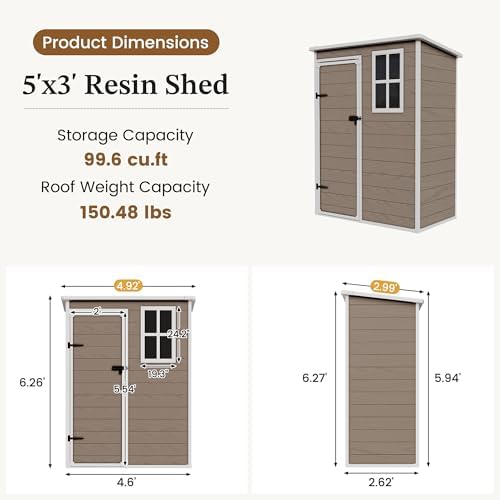 udpatio outdoor storage shed 5x3 ft, garden resin shown in use