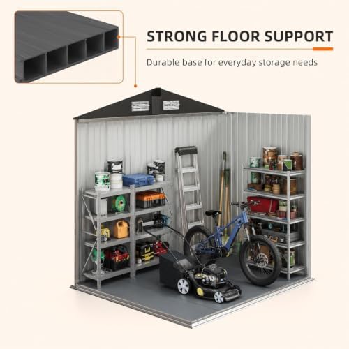 6x4ft outdoor storage shed with floor brown, close-up detail