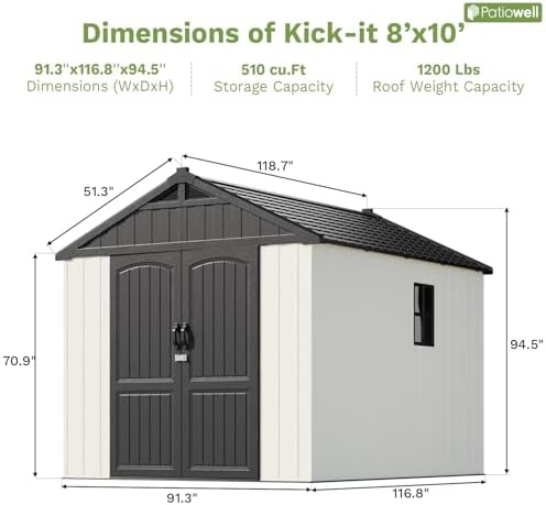 patiowell 8x10 ft resin outdoor storage shed with shown in use
