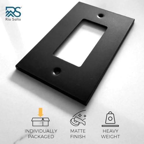 Rio Salto Matte Black Rocker Light Switch Cover – Black Wall Plates Outlet Covers Forge Collection Heavy-Gauge Metal Midsize 16-Pack 5.00" X 3.13"