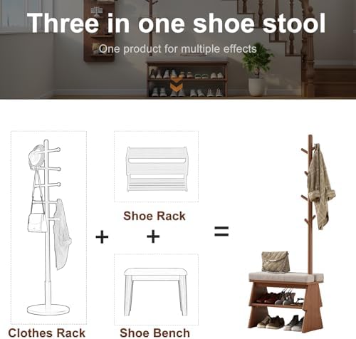 coat rack with shoe storage, shoe rack with, side view