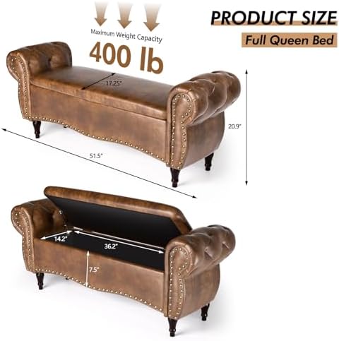 zzw storage ottoman bench, 51" length upholstered end, close-up detail