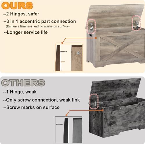 timberer 31.5" storage chest, wooden storage bench, entryway, side view