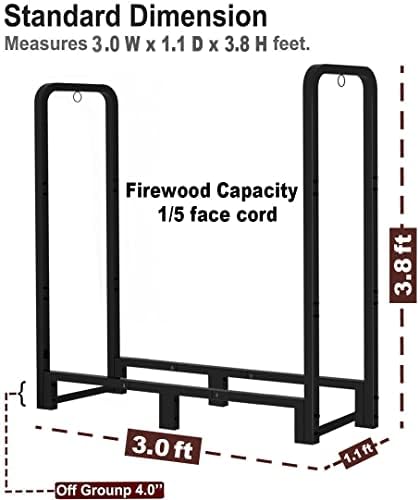 3ft firewood rack stand heavy duty logs holder, side view
