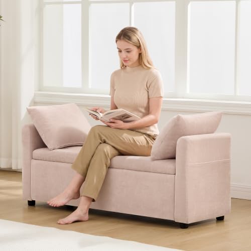 51" end of bed storage bench, upholstered chenille showing dimensions