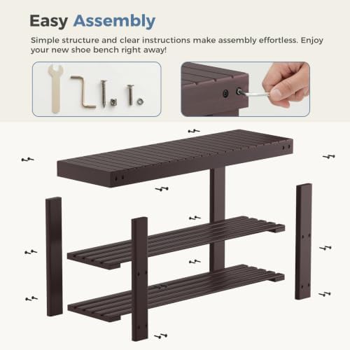 dumos wooden shoe rack bench, 3-tier bamboo entryway on a desk or shelf