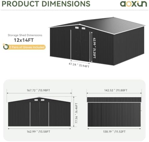 aoxun 14x12 ft outdoor metal storage shed with shown in use