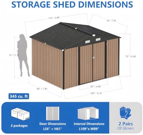 10x8 ft outdoor storage shed, metal garden shed shown in use