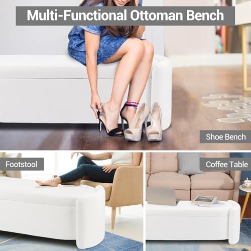 modern oval storage ottoman bench, 51.2" upholstered fabric showing dimensions
