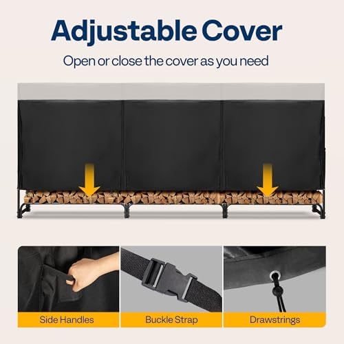 vivohome 12 ft heavy duty firewood rack outdoor, side view