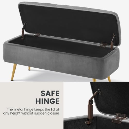yaheetech storage ottoman bench for bedroom, velvet end, view 9